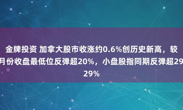 金牌投资 加拿大股市收涨约0.6%创历史新高，较4月份收盘最低位反弹超20%，小盘股指同期反弹超29%
